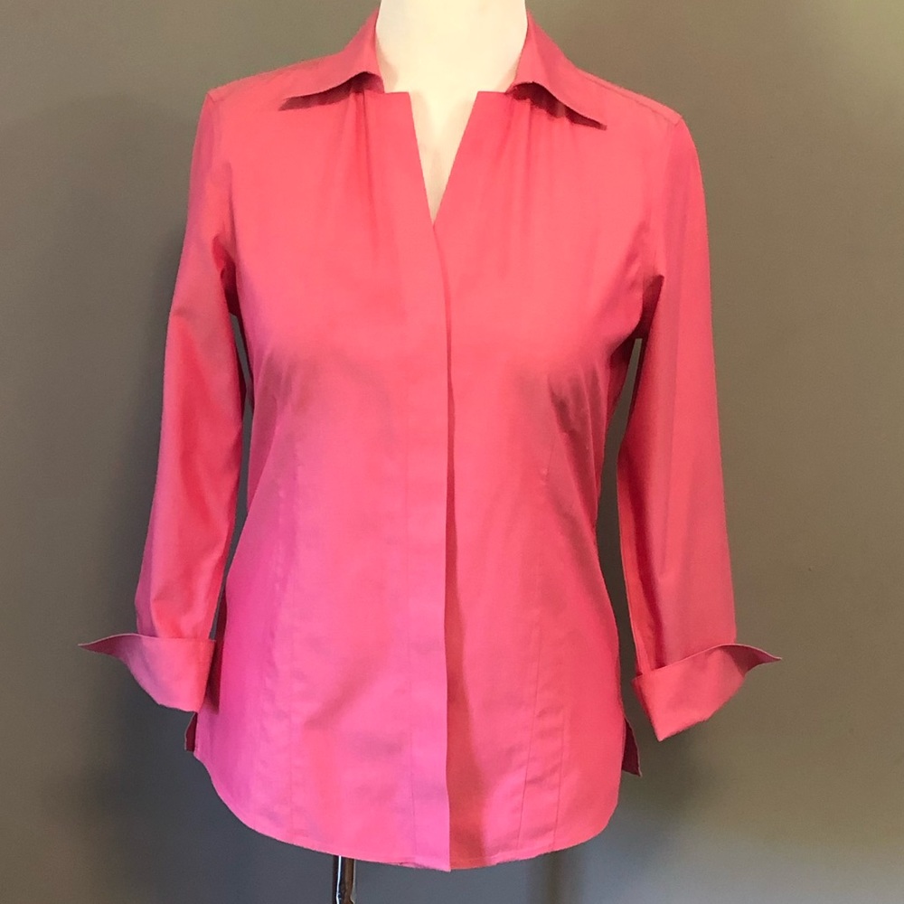 Foxcroft Pink Button Down Fitted Non-Iron Blouse